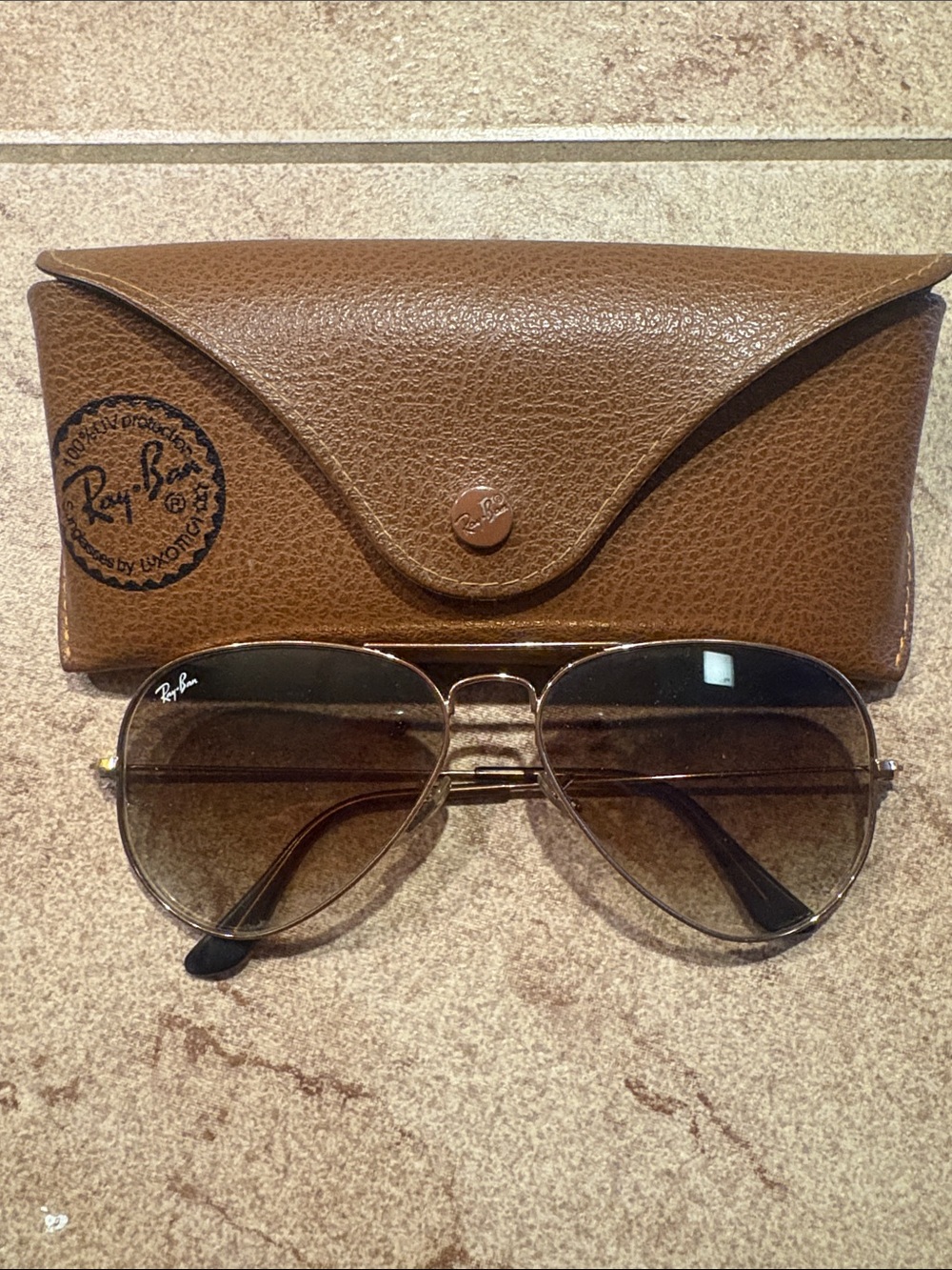 Ray-Ban Gold Frame Sunglasses with Brown Gradient Lenses